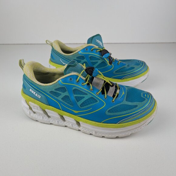 Hoka One One Conquest Womens Size 9 Aqua Lime Active Gym Running Sneakers - Picture 1 of 9